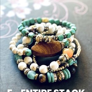 NEW BOHO White and Turquoise Intention Stack of Bracelets
